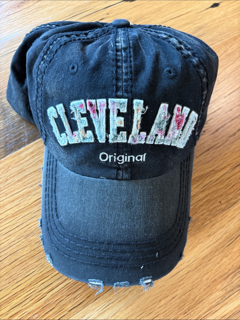Robin Ruth Black Cleveland Floral Patch Baseball Cap